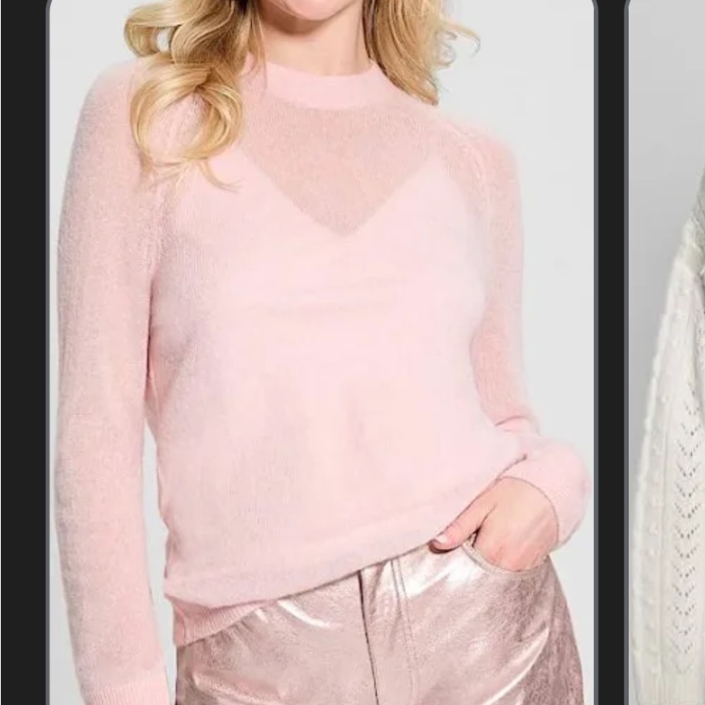Guess] Wool Alpaca Light Pink Crew Neck see-thru Sweater